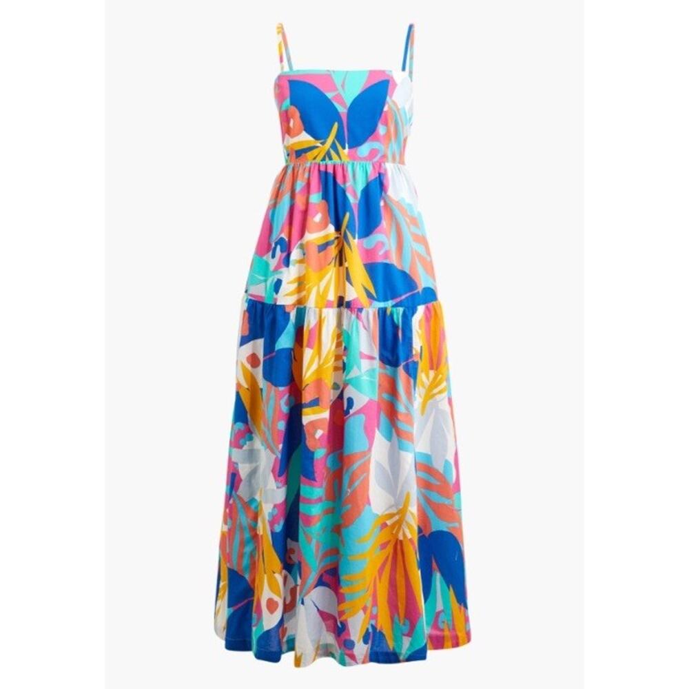 J Crew Reimagined Sundress Sz 0 Bright Multicolor Floral Print Tie Back (V3